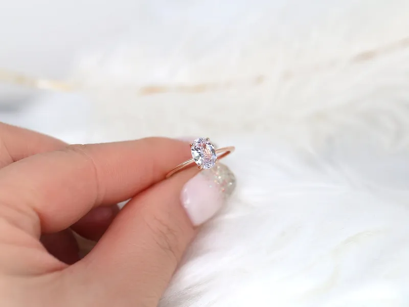 1.71ct Ready to Ship Layla 14kt Rose Gold Blush Lavender Sapphire Minimalist Oval Solitaire Ring view 6