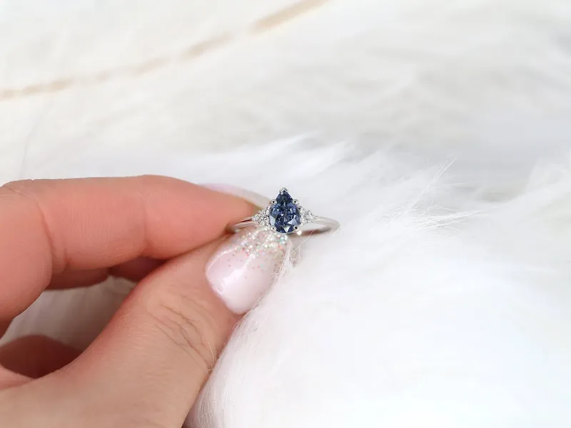 1.01ct Ready to Ship Juliet 14kt White Gold Lavender Purple Sapphire Diamond Pear Cluster Ring sapphire pear cut engagement ring