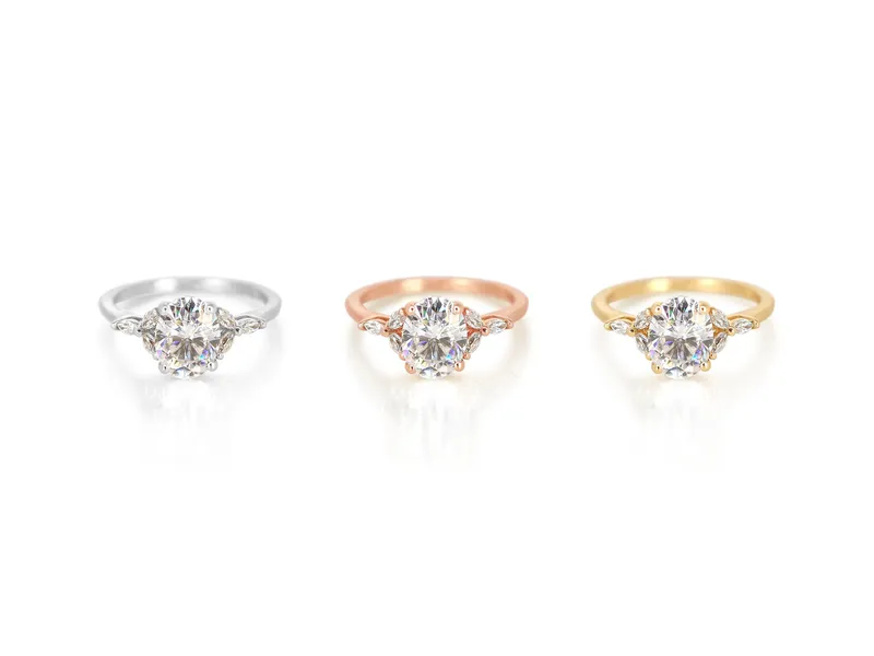 2ct Genesis 9x7mm 14kt Gold Moissanite Diamond Marquise Oval Cluster Ring vy 5