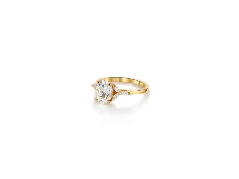 2ct Genesis 9x7mm 14kt Gold Moissanite Diamond Marquise Oval Cluster Ring vy 4