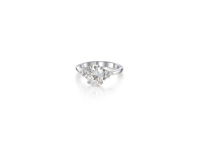 2ct Juniper 9x7mm 14kt Gold Moissanite Diamond Three Stone Oval Cluster Ring vy 7