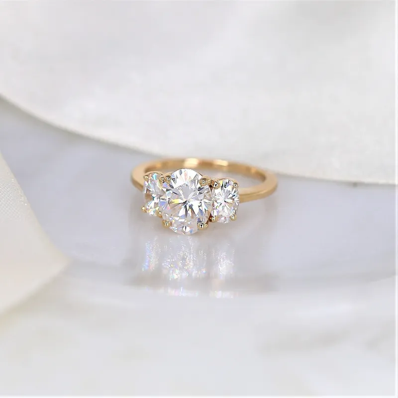 2cts Odessa 9x7mm 14kt Gold Moissanite Dainty 3 Stone Oval Engagement Ring oval cut engagement ring