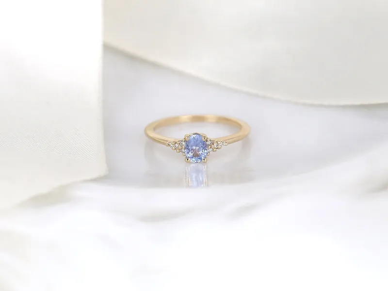 0.61ct Ready to Ship Maddy 14kt Gold Frosty Cornflower Sapphire Cluster Ring sapphire oval cut engagement ring
