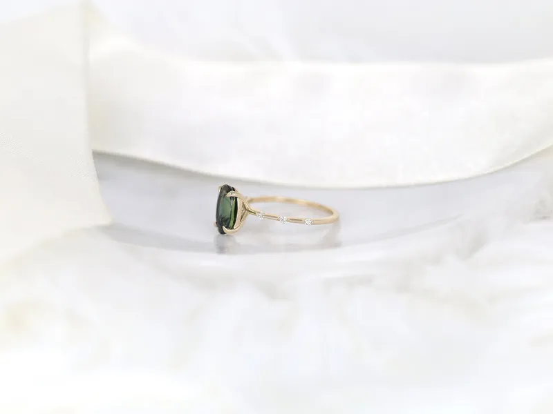 2.51ct Ready to Ship Alix 14kt Gold Forest Teal Sapphire Diamond Dainty Oval Solitaire Ring vy 6