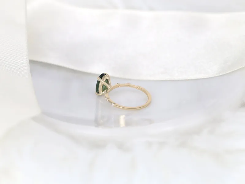 2.51ct Ready to Ship Alix 14kt Gold Forest Teal Sapphire Diamond Dainty Oval Solitaire Ring vy 5