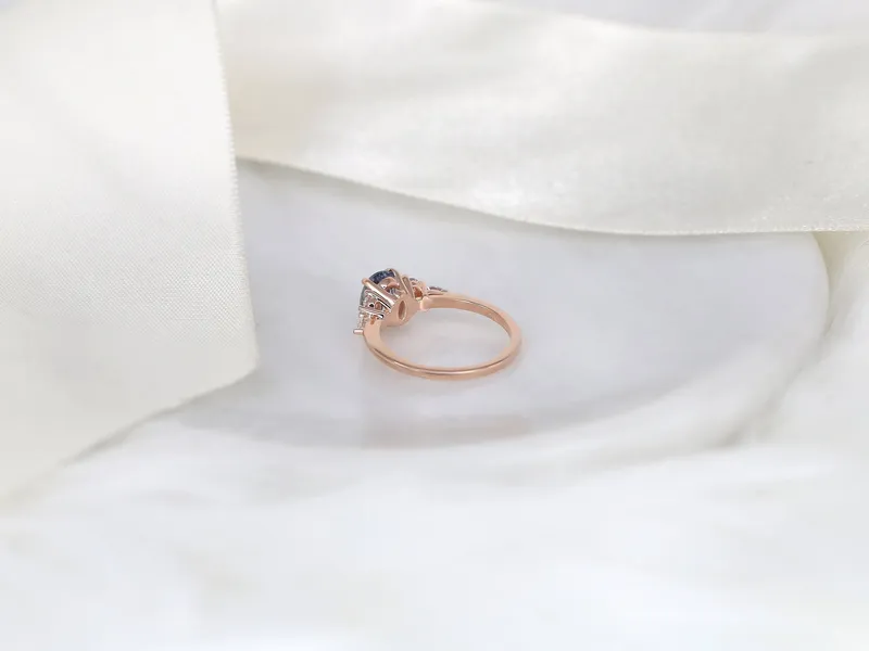1.75ct Ready to Ship Thea 14kt Rose Gold Cornflower Sapphire Diamond Oval Cluster Ring view 4