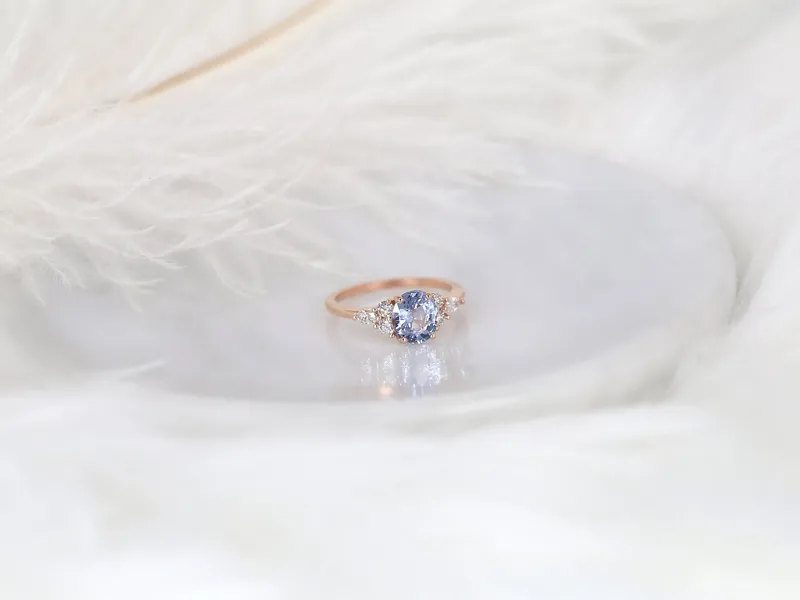 1.75ct Ready to Ship Thea 14kt Rose Gold Cornflower Sapphire Diamond Oval Cluster Ring view 5