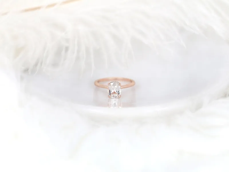 1.79ct Ready to Ship Tansy 14kt Rose Gold Faint Blush Champagne Sapphire Cushion Hidden Halo Ring view 3