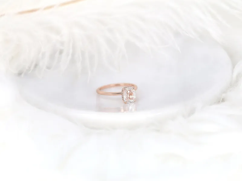 1.79ct Ready to Ship Tansy 14kt Rose Gold Faint Blush Champagne Sapphire Cushion Hidden Halo Ring view 2
