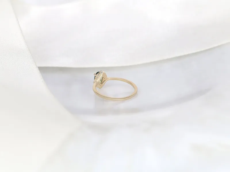 0.69ct Ready to Ship Mini Mae 14kt Gold Teal Montana Sapphire Diamond Oval Halo Ring vy 5