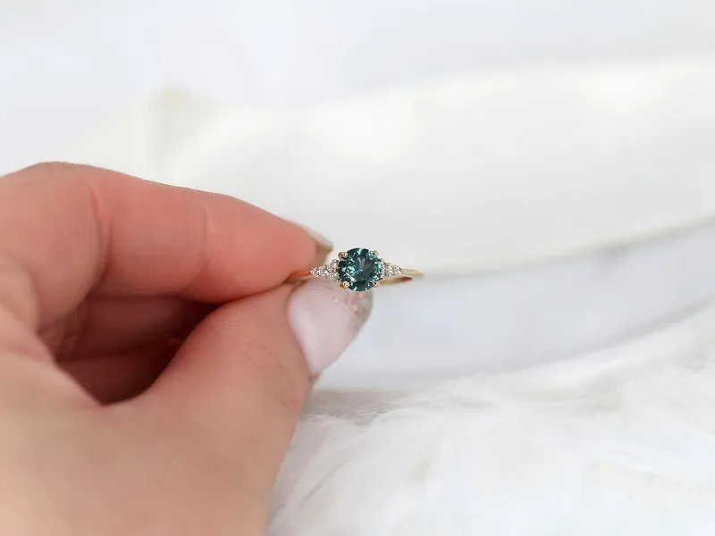 1ct Ready to Ship DIAMOND FREE Malia 14kt Gold Montana Teal Sapphire Dainty Cluster Ring vy 2