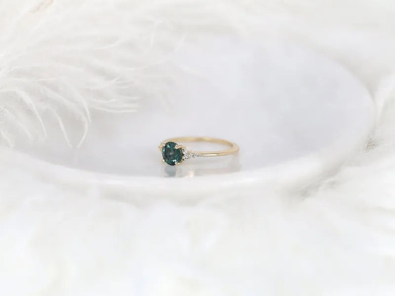 1ct Ready to Ship DIAMOND FREE Malia 14kt Gold Montana Teal Sapphire Dainty Cluster Ring vy 7