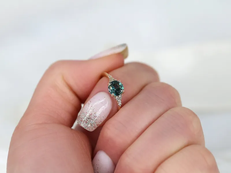 1ct Ready to Ship DIAMOND FREE Malia 14kt Gold Montana Teal Sapphire Dainty Cluster Ring sapphire round cut engagement ring
