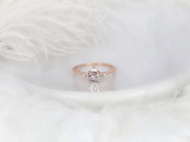 1.14ct Ready to Ship Juliet 14kt Rose Gold Blush Champagne Sapphire Diamond Cluster Ring vy 2