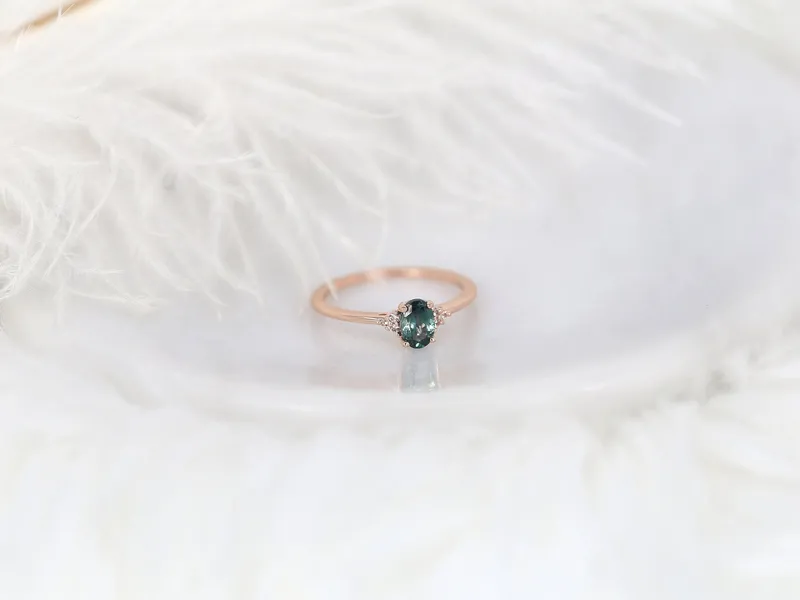 0.70ct Ready to Ship Juniper 14kt Rose Gold Ocean Teal Montana Sapphire Dainty Art Deco Oval Cluster Ring vy 2