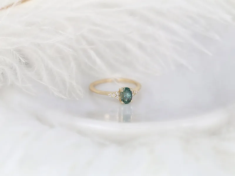 0.97ct Ready to Ship Maddy 14kt Gold Peacock Teal Montana Sapphire Dainty Cluster Ring vy 3