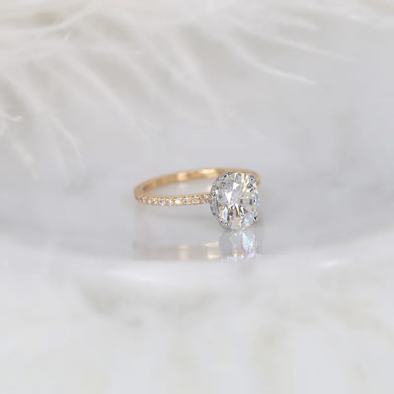 2ct TWO TONED Viviana 9x7mm 14kt Gold Moissanite Diamond Scarf Halo Oval Solitaire Ring view 2