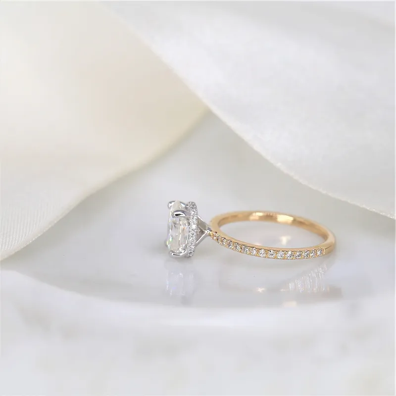 2ct TWO TONED Viviana 9x7mm 14kt Gold Moissanite Diamond Scarf Halo Oval Solitaire Ring view 5