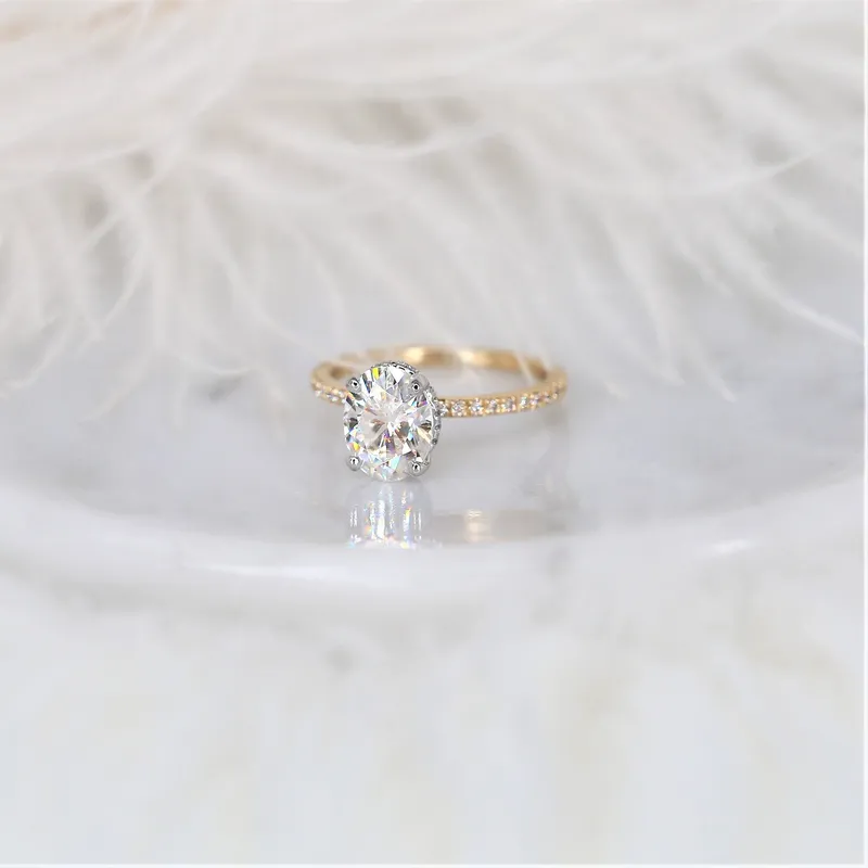 2ct TWO TONED Viviana 9x7mm 14kt Gold Moissanite Diamond Scarf Halo Oval Solitaire Ring diamond oval cut engagement ring