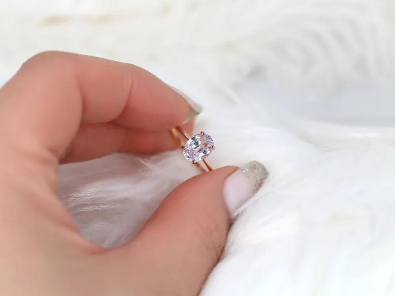 1.71ct Ready to Ship Layla 14kt Rose Gold Blush Lavender Sapphire Minimalist Oval Solitaire Ring view 5