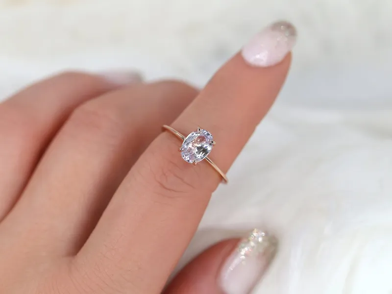 1.71ct Ready to Ship Layla 14kt Rose Gold Blush Lavender Sapphire Minimalist Oval Solitaire Ring view 4