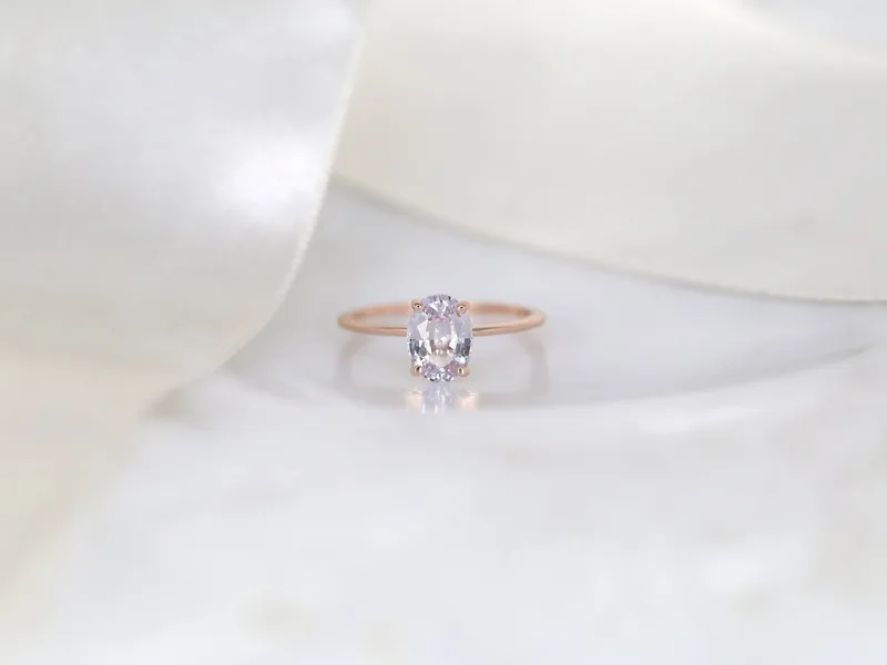 1.71ct Ready to Ship Layla 14kt Rose Gold Blush Lavender Sapphire Minimalist Oval Solitaire Ring view 2