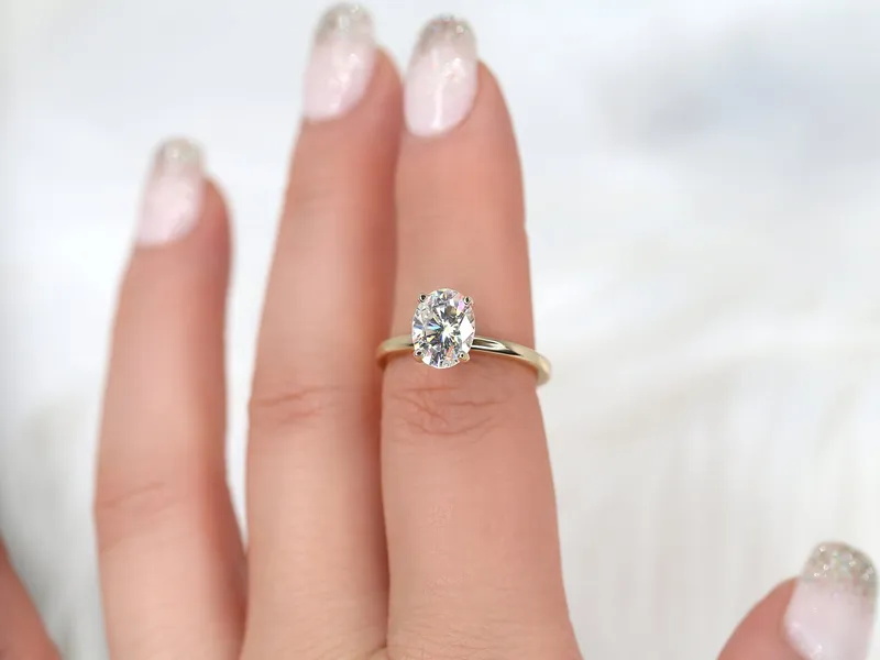2ct Dakota 2MM 9x7mm 14kt Gold Moissanite Oval Solitaire Ring vy 2