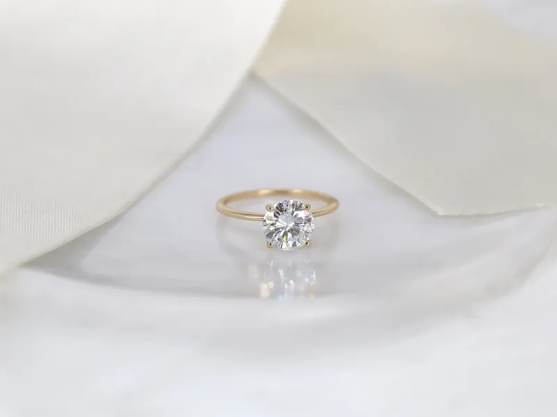 2ct Lulu 8mm 14kt Gold Moissanite Ultra Dainty Round Solitaire Ring round cut engagement ring