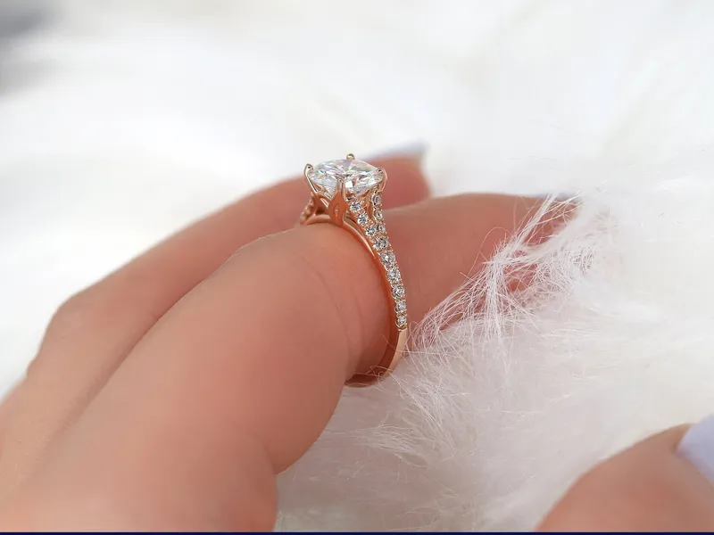 2ct Lotus 8mm 14kt Gold Moissanite Diamond Dainty Mermaid Split Round Solitaire Ring vy 4