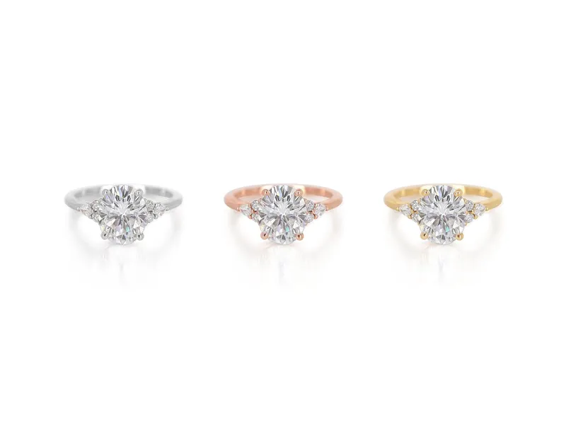 3ct Cinderella 10x8mm 14kt Gold Forever One Moissanite Diamonds Cluster Ring vy 11