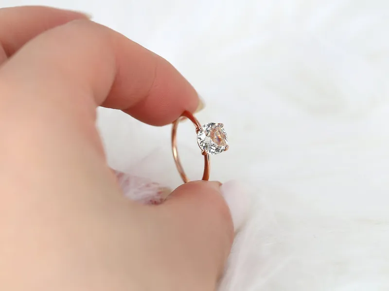1.66ct Ready to Ship Lulu 14kt Rose Gold Champagne Sapphire Ultra Dainty Round Solitaire Ring vy 5