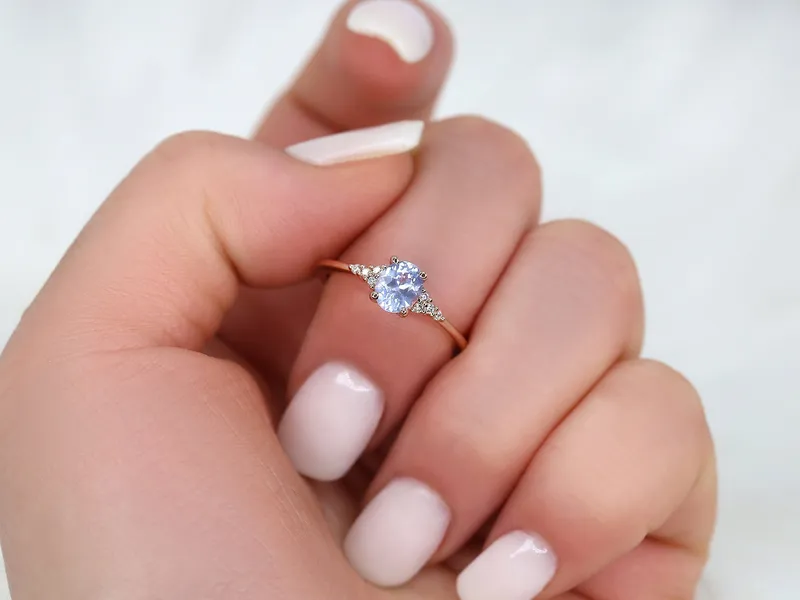 0.81ct Ready to Ship Maddy 14kt Rose Gold Cornflower Lavender Sapphire Diamond Oval Cluster Ring vy 6