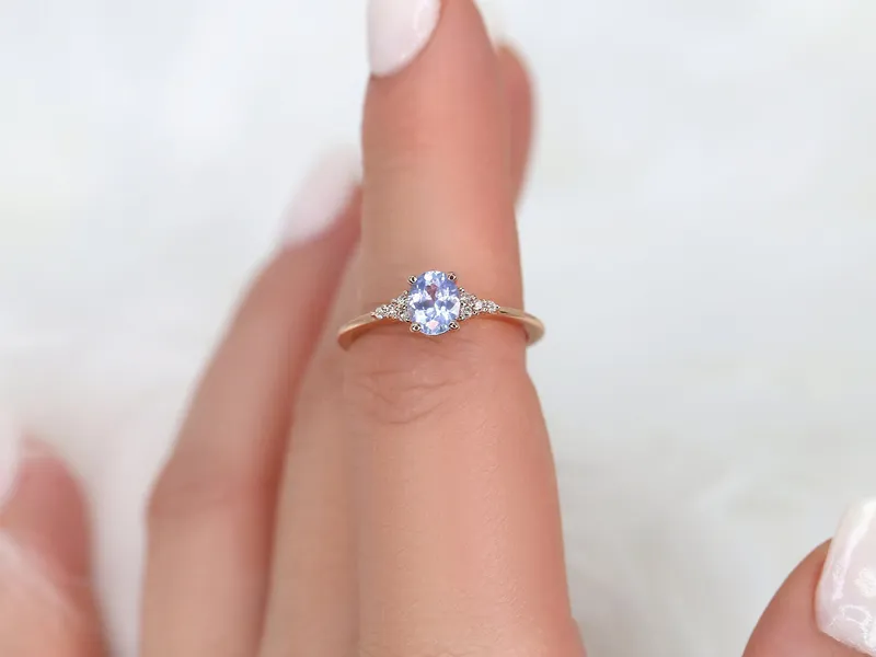 0.81ct Ready to Ship Maddy 14kt Rose Gold Cornflower Lavender Sapphire Diamond Oval Cluster Ring vy 8