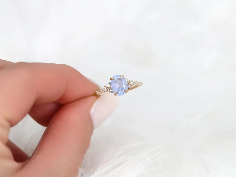 1.81ct Ready to Ship Aspen 14kt Gold Frosted Galaxy Cornflower Sapphire Diamond Oval Cluster Ring view 2