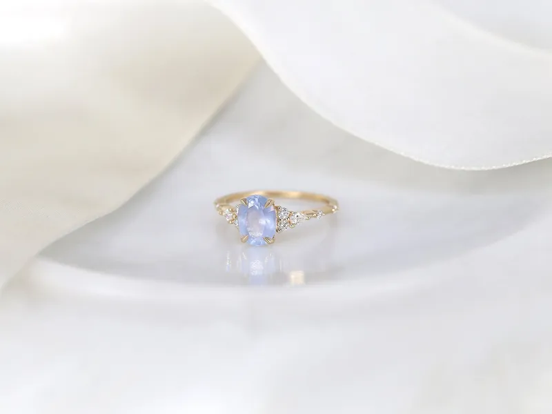 1.81ct Ready to Ship Aspen 14kt Gold Frosted Galaxy Cornflower Sapphire Diamond Oval Cluster Ring view 4