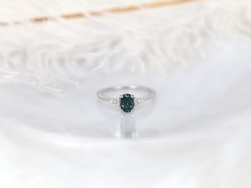 0.79ct Ready to Ship Maddy White 14kt Gold Peacock Teal Montana Sapphire Oval Cluster Ring vy 2