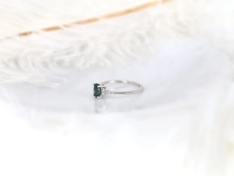 0.79ct Ready to Ship Maddy White 14kt Gold Peacock Teal Montana Sapphire Oval Cluster Ring vy 4