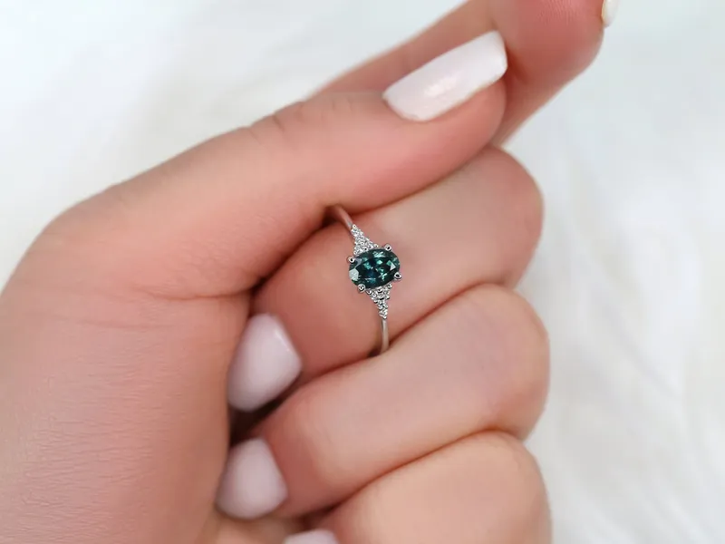0.79ct Ready to Ship Maddy White 14kt Gold Peacock Teal Montana Sapphire Oval Cluster Ring vy 6