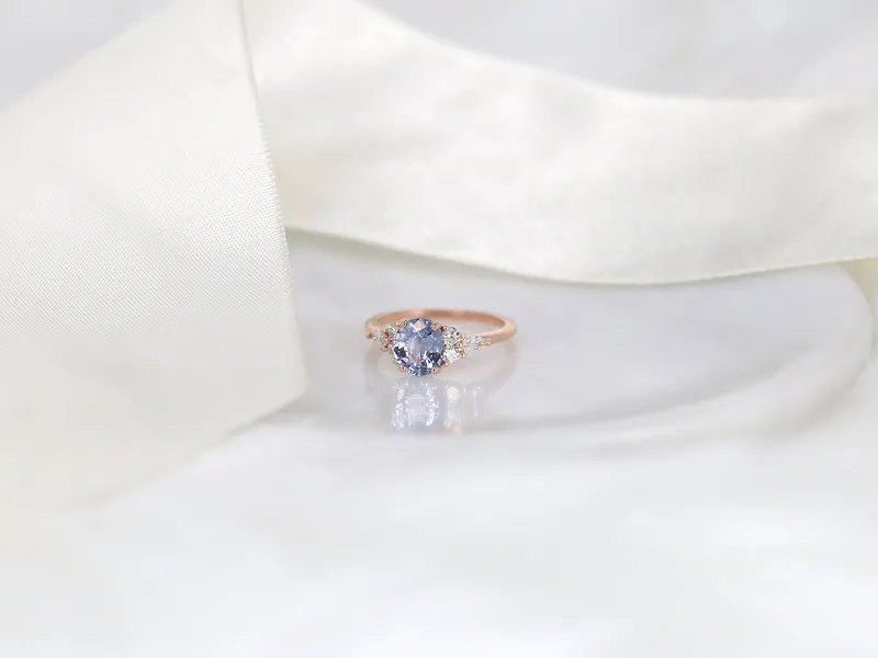 1.75ct Ready to Ship Thea 14kt Rose Gold Cornflower Sapphire Diamond Oval Cluster Ring view 3