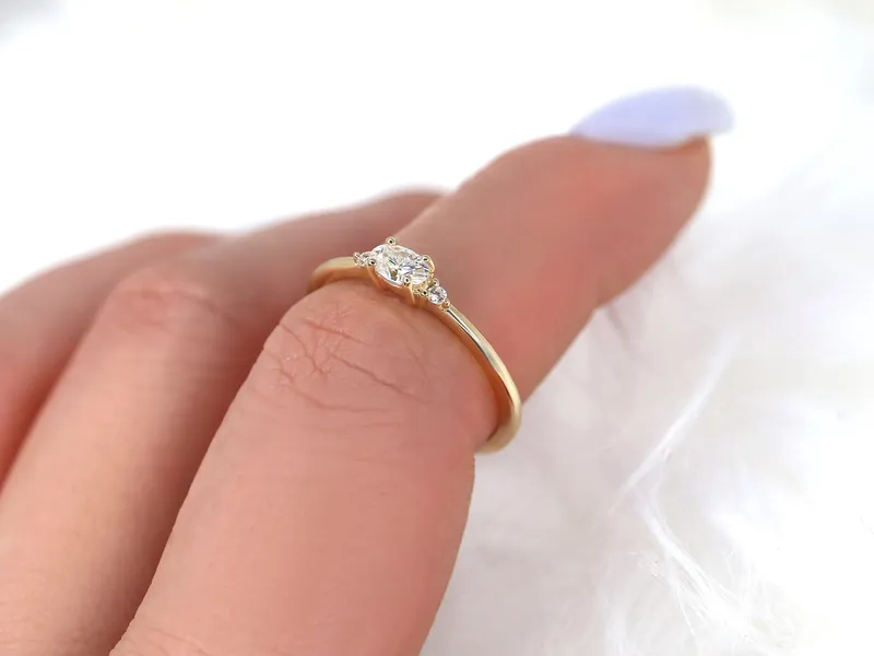 Wren 14kt Gold Diamond Ultra Dainty Three Stone Cluster Ring view 7