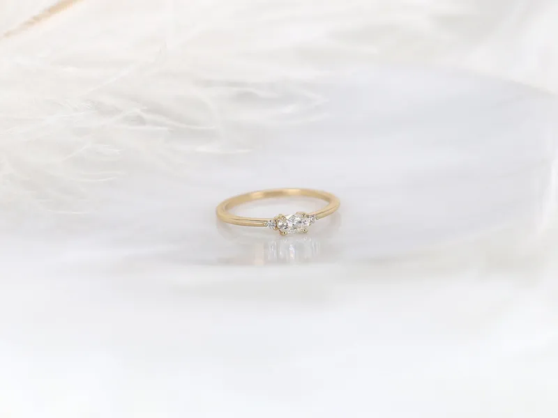 Wren 14kt Gold Diamond Ultra Dainty Three Stone Cluster Ring view 2