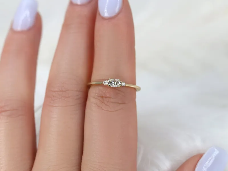 Wren 14kt Gold Diamond Ultra Dainty Three Stone Cluster Ring view 8