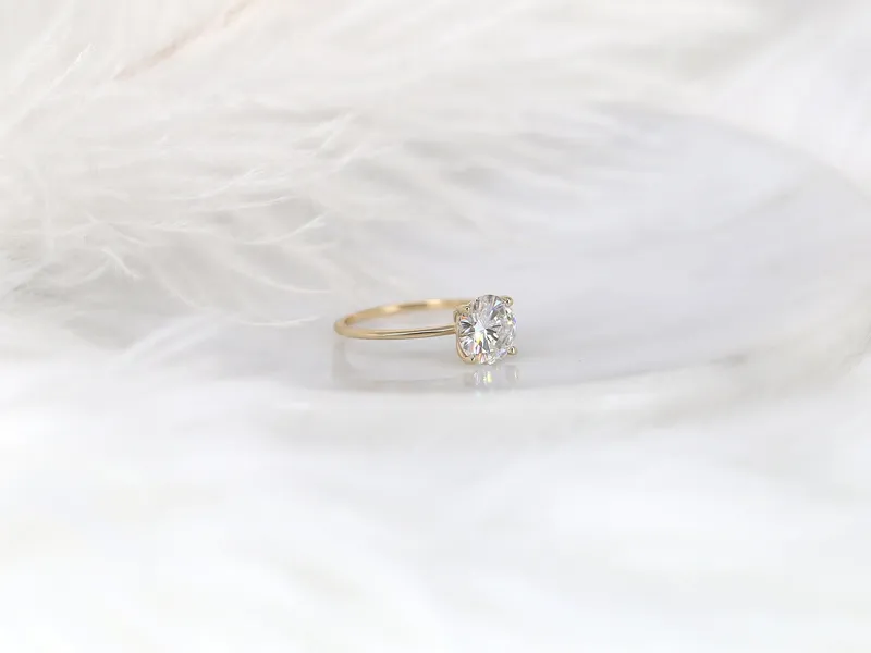 2ct Lulu 8mm 14kt Gold Moissanite Ultra Dainty Round Solitaire Ring vy 3