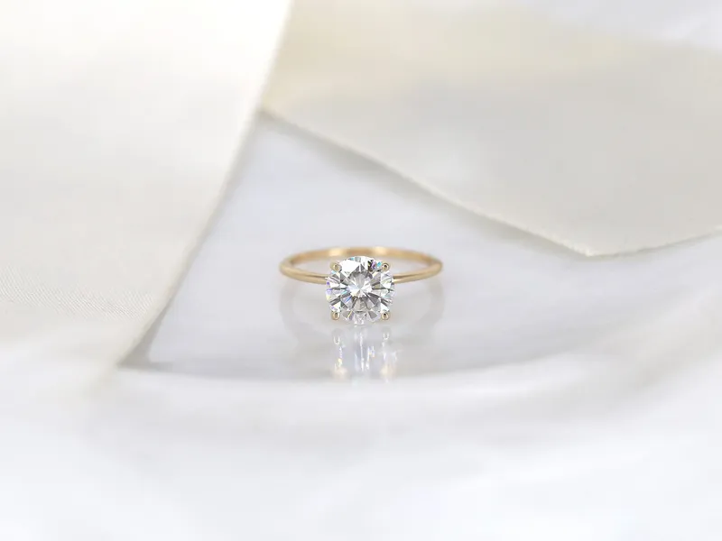 2ct Lulu 8mm 14kt Gold Moissanite Ultra Dainty Round Solitaire Ring vy 2