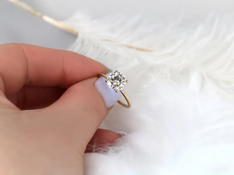 2ct Lulu 8mm 14kt Gold Moissanite Ultra Dainty Round Solitaire Ring vy 6