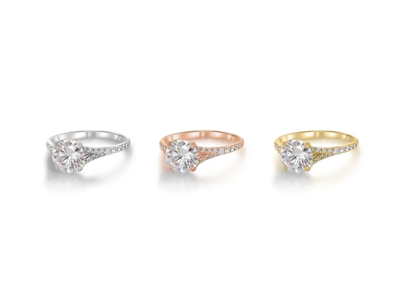 2ct Lotus 8mm 14kt Gold Moissanite Diamond Dainty Mermaid Split Round Solitaire Ring vy 3