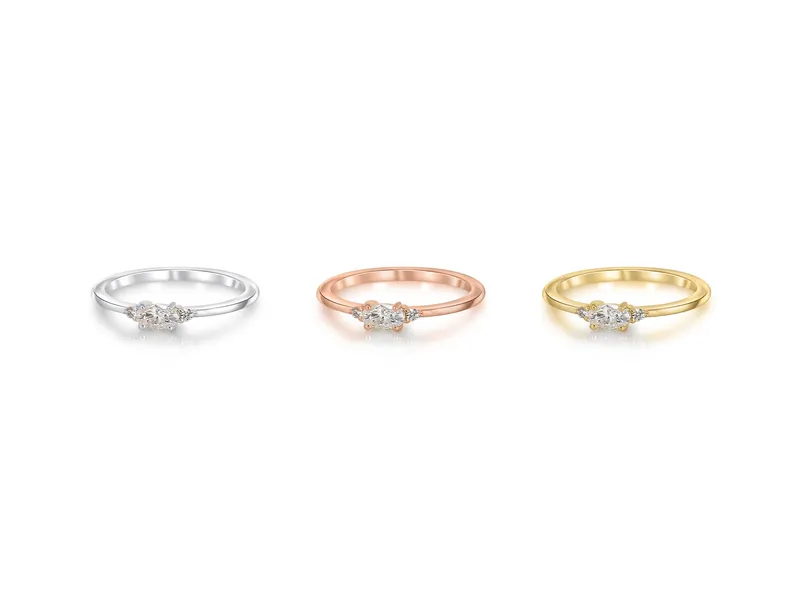 Wren 14kt Gold Diamond Ultra Dainty Three Stone Cluster Ring view 4