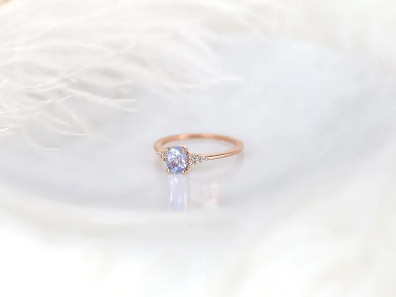 0.81ct Ready to Ship Maddy 14kt Rose Gold Cornflower Lavender Sapphire Diamond Oval Cluster Ring vy 2