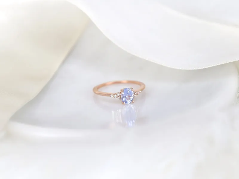 0.81ct Ready to Ship Maddy 14kt Rose Gold Cornflower Lavender Sapphire Diamond Oval Cluster Ring vy 3