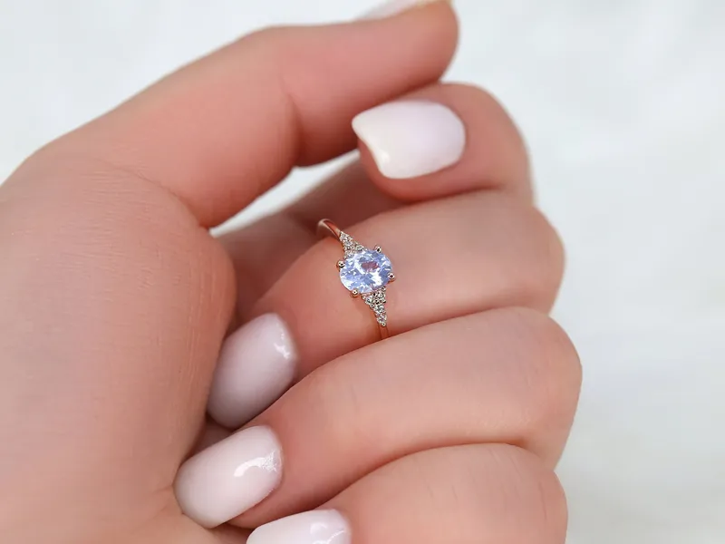 0.81ct Ready to Ship Maddy 14kt Rose Gold Cornflower Lavender Sapphire Diamond Oval Cluster Ring vy 7